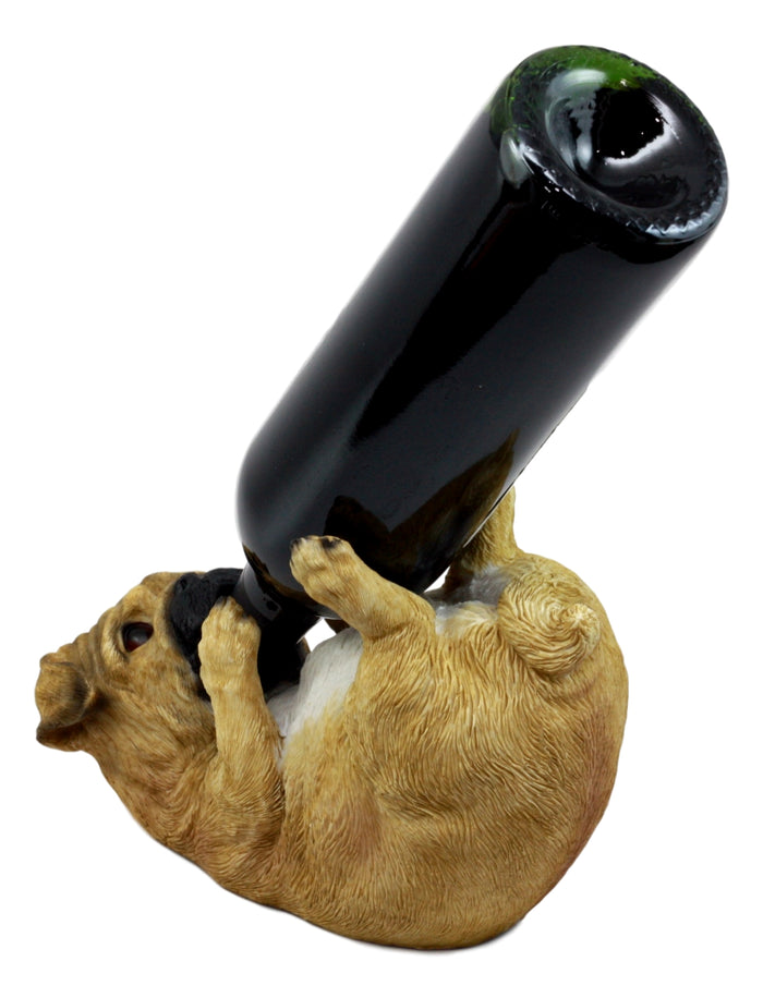 Ebros Gift Ebros Apricot Fawn Pug Wine Holder 8.25" Long Canine Dog Wine Bottle Holder