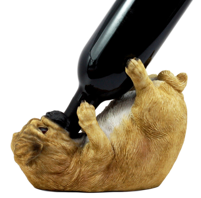 Ebros Gift Ebros Apricot Fawn Pug Wine Holder 8.25" Long Canine Dog Wine Bottle Holder
