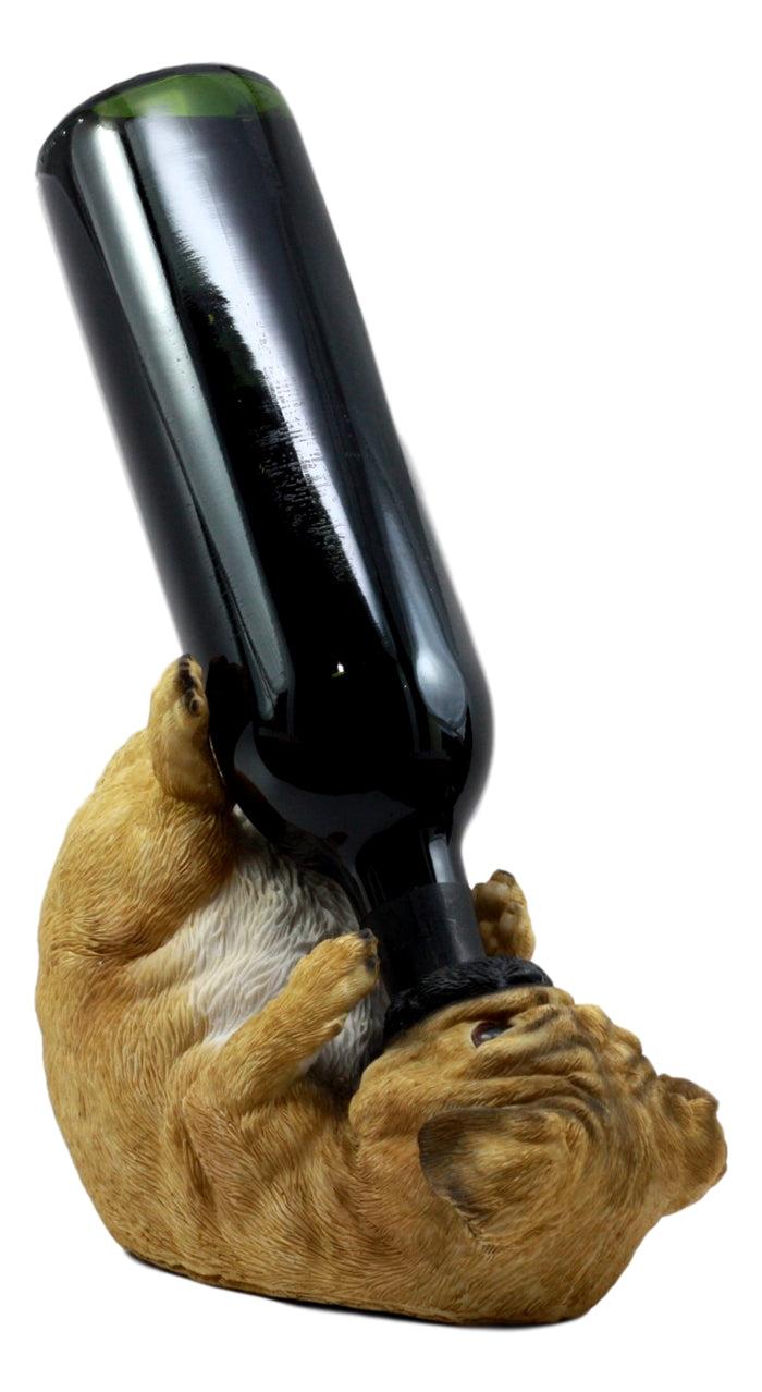 Ebros Gift Ebros Apricot Fawn Pug Wine Holder 8.25" Long Canine Dog Wine Bottle Holder