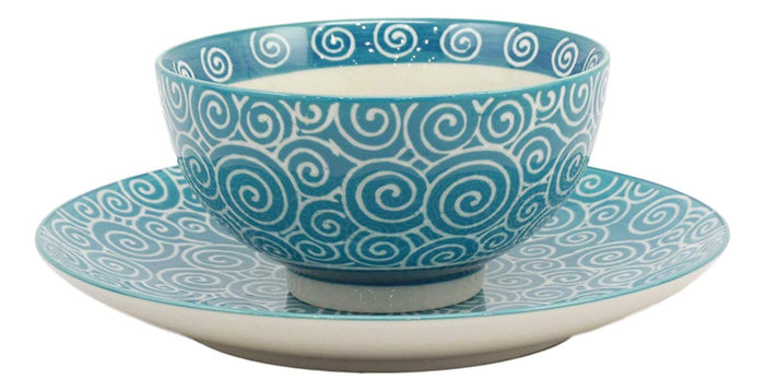 Ebros Gift Ebros Aqua Blue Swirls Contemporary Designer Ceramic Dinnerware Bowl Mug Plate Set