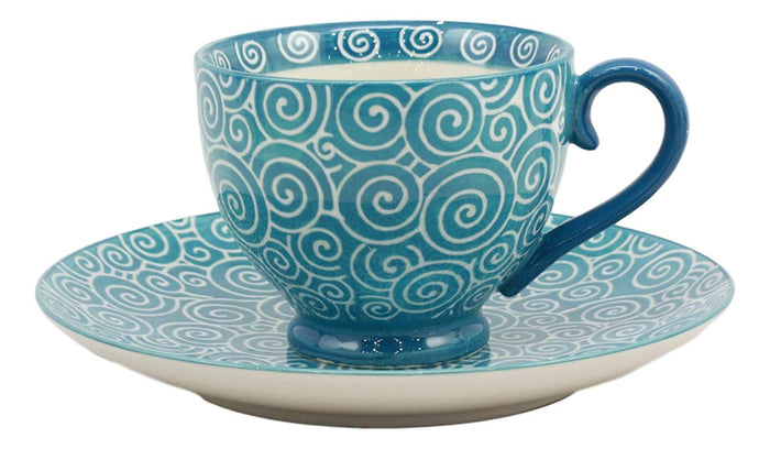 ebros gift Ebros Aqua Blue Swirls Contemporary Designer Ceramic Dinnerware Bowl Mug Plate Set