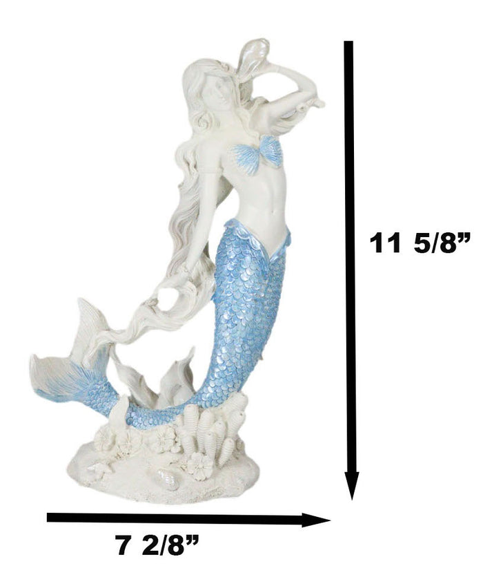 Ebros Gift Ebros Aqua Blue Tailed Mermaid Listening To Sconce Figurine 12"H Ocean Goddess