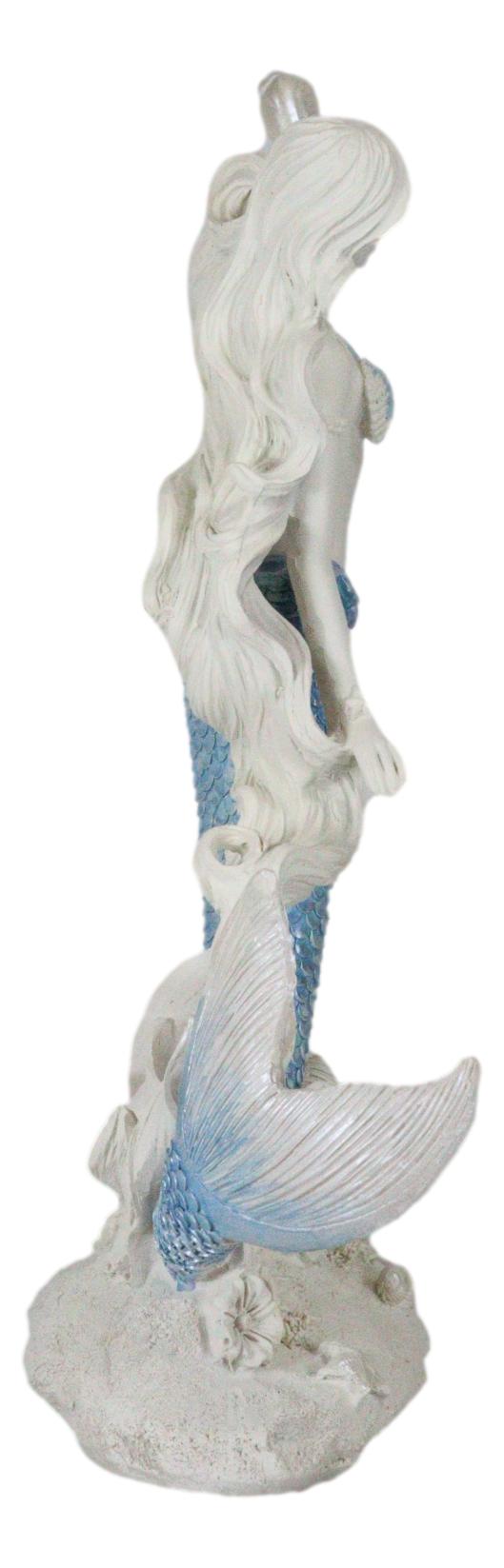 Ebros Gift Ebros Aqua Blue Tailed Mermaid Listening To Sconce Figurine 12"H Ocean Goddess