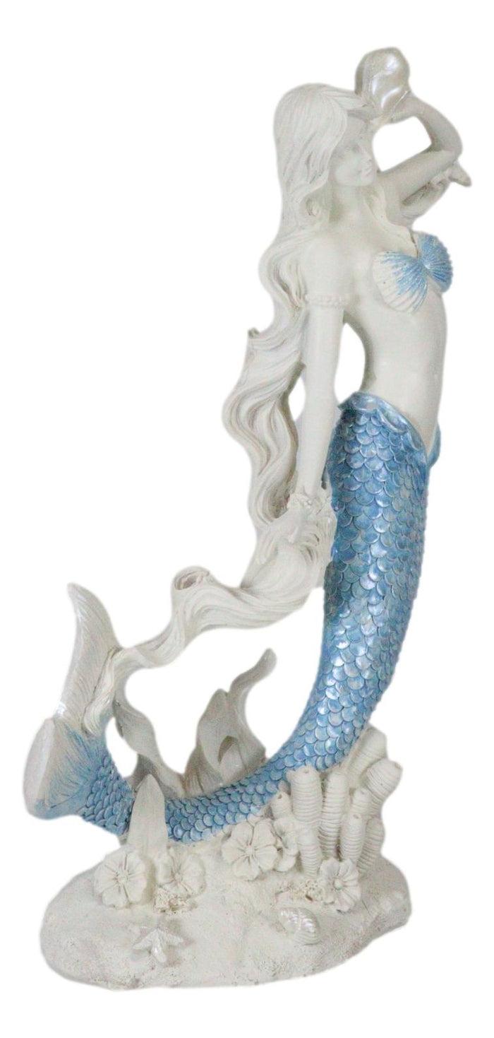 Ebros Gift Ebros Aqua Blue Tailed Mermaid Listening To Sconce Figurine 12"H Ocean Goddess