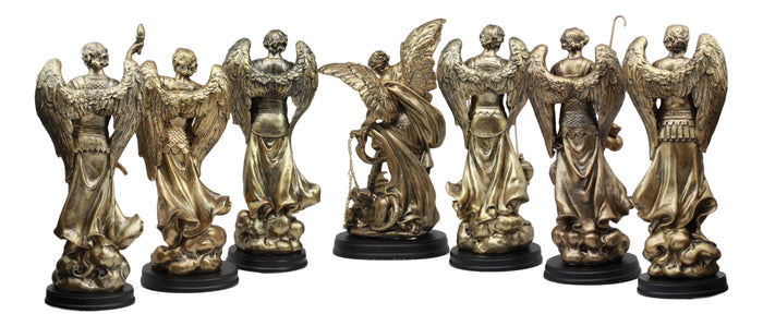 Ebros Gift Ebros Archangel Statue 8" Tall With Brass Name Plate Wooden Base (Set Of 7)