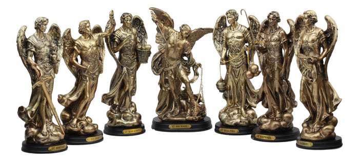 Ebros Gift Ebros Archangel Statue 8" Tall With Brass Name Plate Wooden Base (Set Of 7)