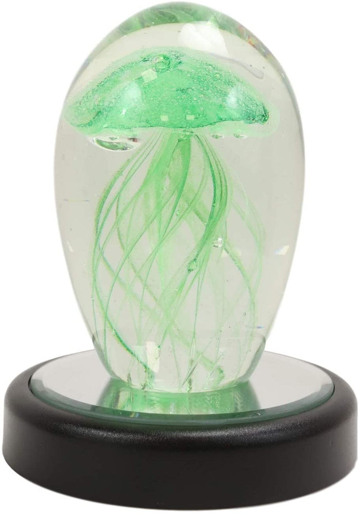 Ebros Gift Ebros Art Glass Glow In The Dark Translucent Jellyfish With LED Base (Green)