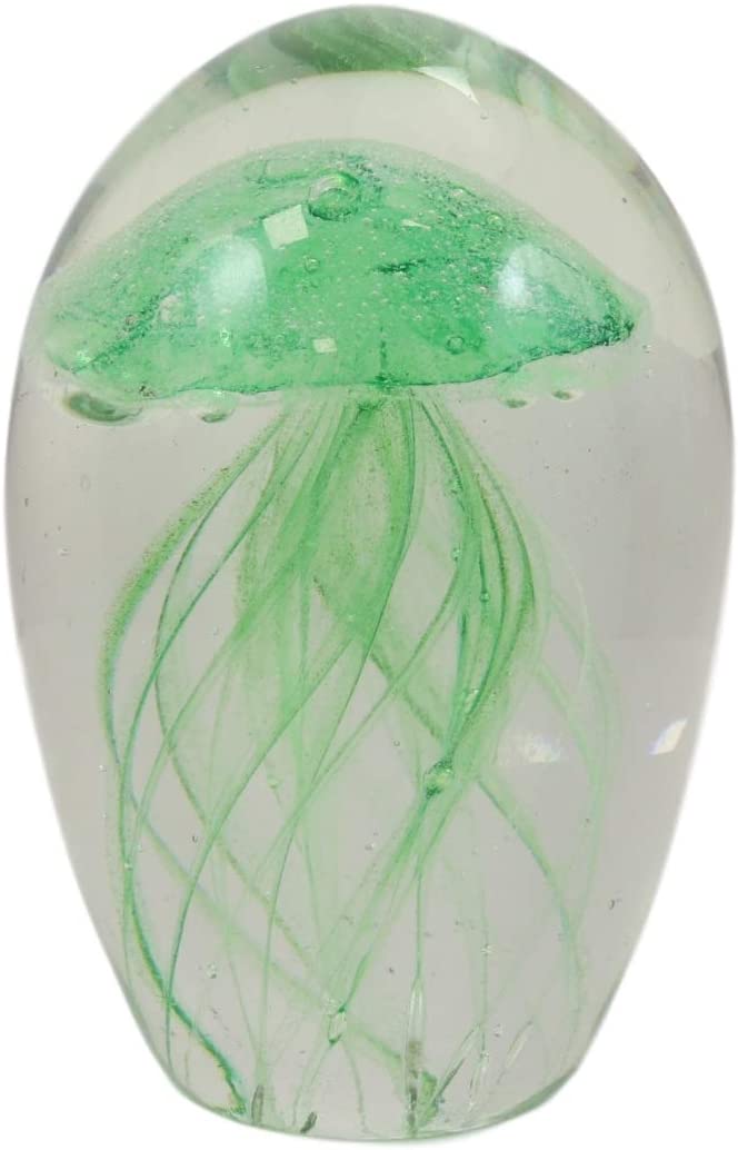 Ebros Gift Ebros Art Glass Glow In The Dark Translucent Jellyfish With LED Base (Green)