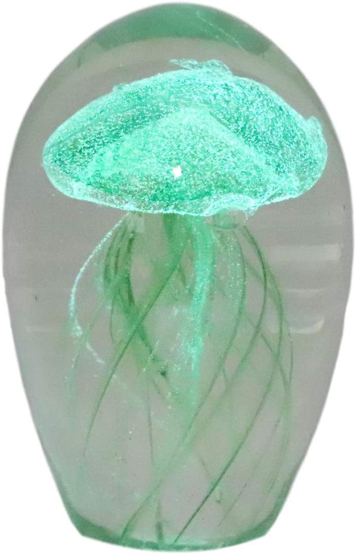 Ebros Gift Ebros Art Glass Glow In The Dark Translucent Jellyfish With LED Base (Green)