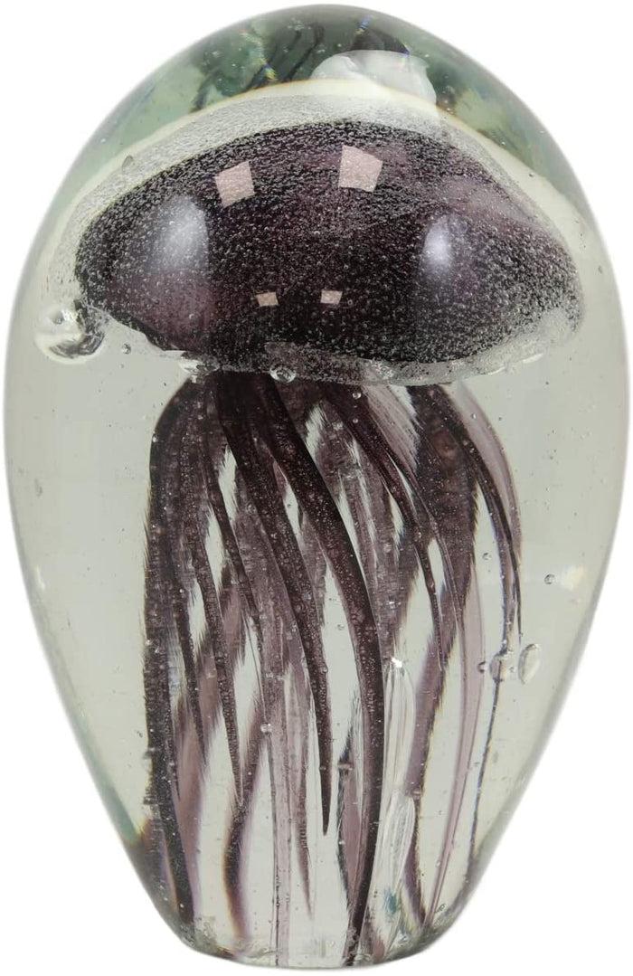 Ebros Gift Ebros Art Glass Glow In The Dark Translucent Jellyfish With LED Base (Black)