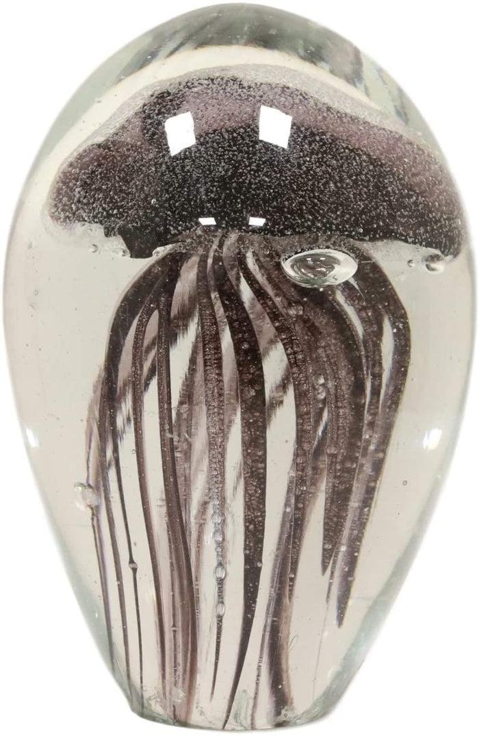 Ebros Gift Ebros Art Glass Glow In The Dark Translucent Jellyfish With LED Base (Black)