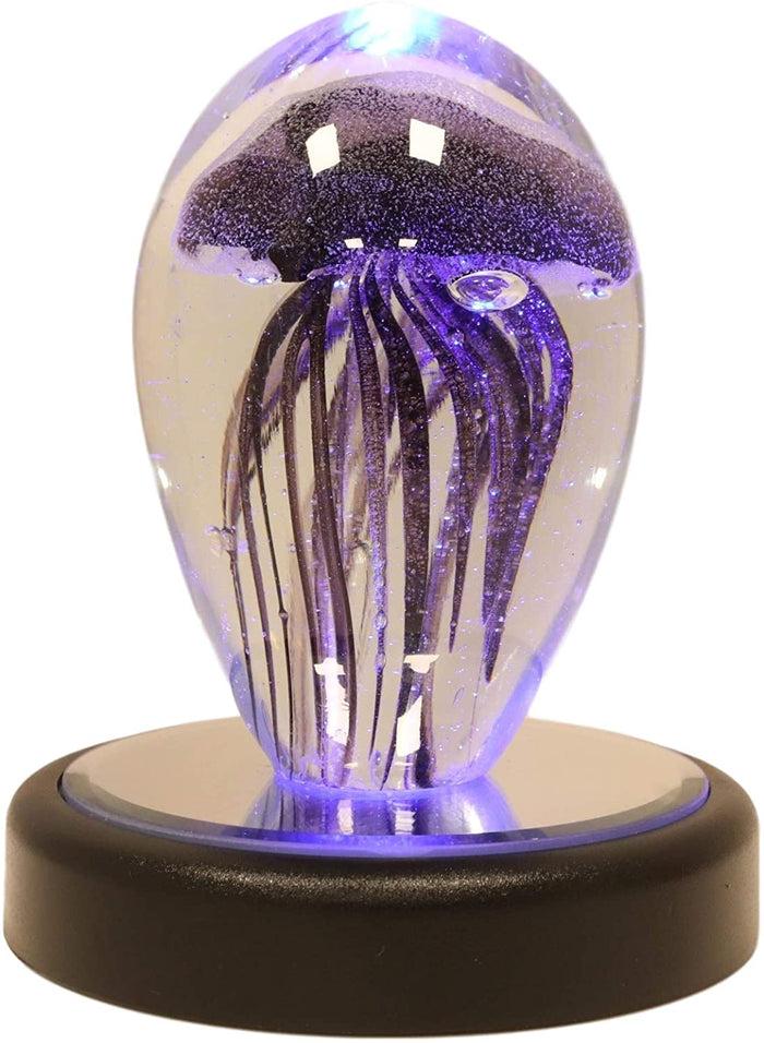 ebros gift Ebros Art Glass Glow in The Dark Translucent Jellyfish With LED Base (Black)