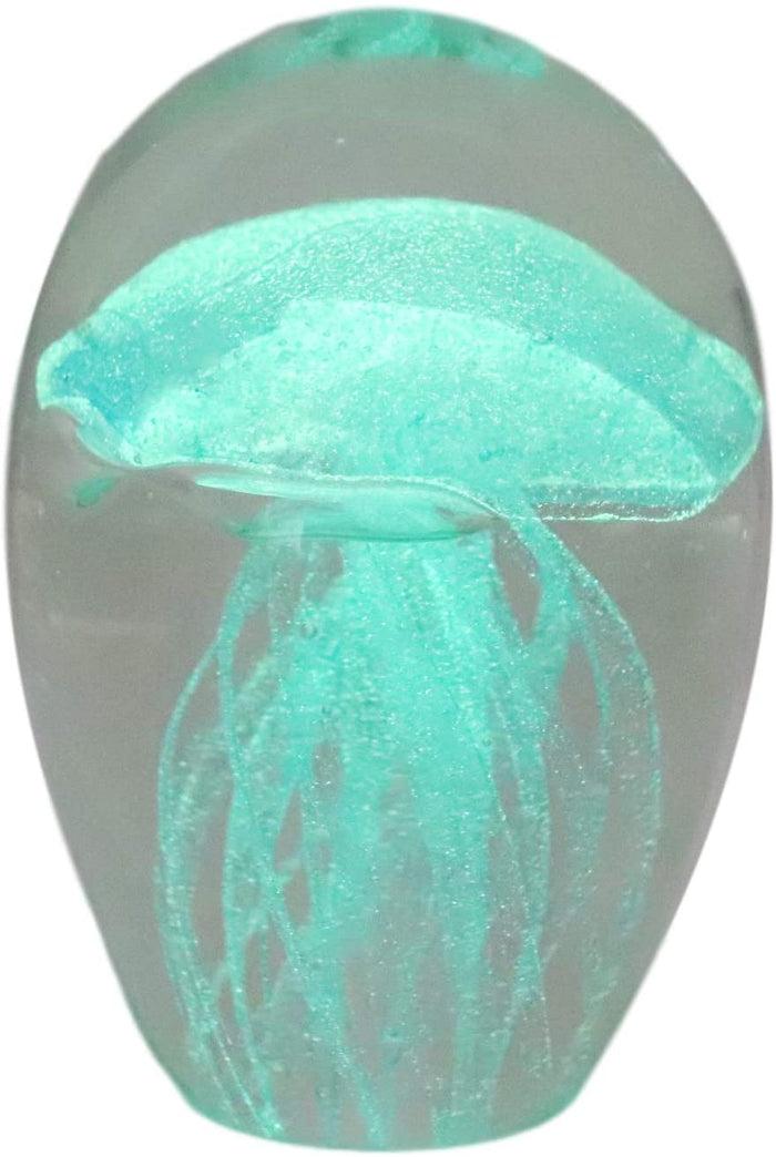 Ebros Gift Ebros Art Glass Glow In The Dark Translucent Jellyfish & LED Base (Light Blue)