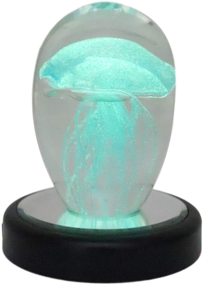 ebros gift Ebros Art Glass Glow in The Dark Translucent Jellyfish & LED Base (Light Blue)