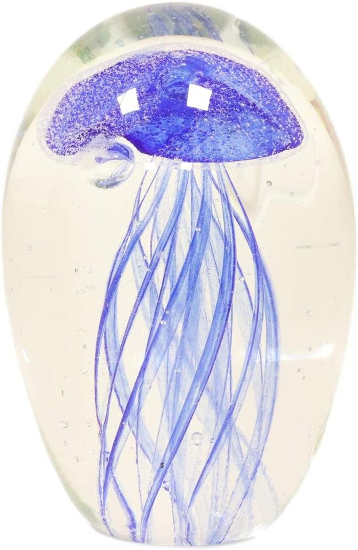 Ebros Gift Ebros Art Glass Glow In The Dark Translucent Jellyfish & LED Base (Dark Blue)
