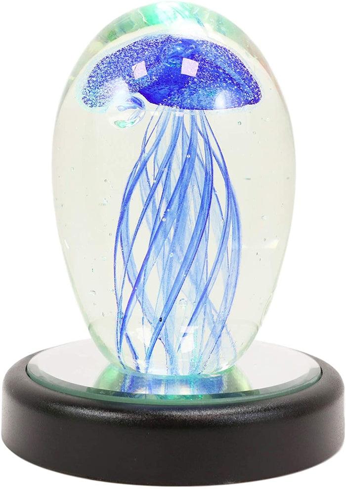 Ebros Gift Ebros Art Glass Glow In The Dark Translucent Jellyfish & LED Base (Dark Blue)