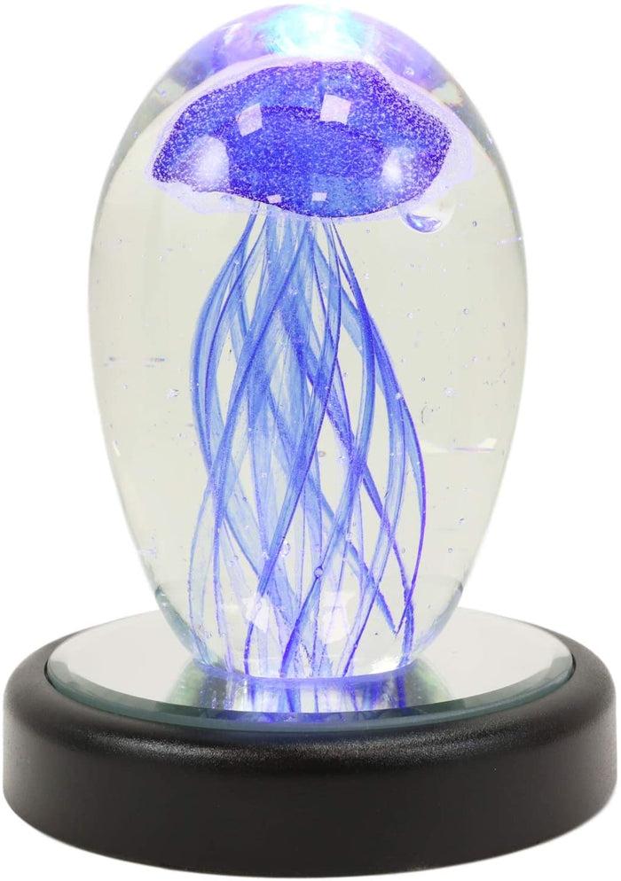 Ebros Gift Ebros Art Glass Glow In The Dark Translucent Jellyfish & LED Base (Dark Blue)