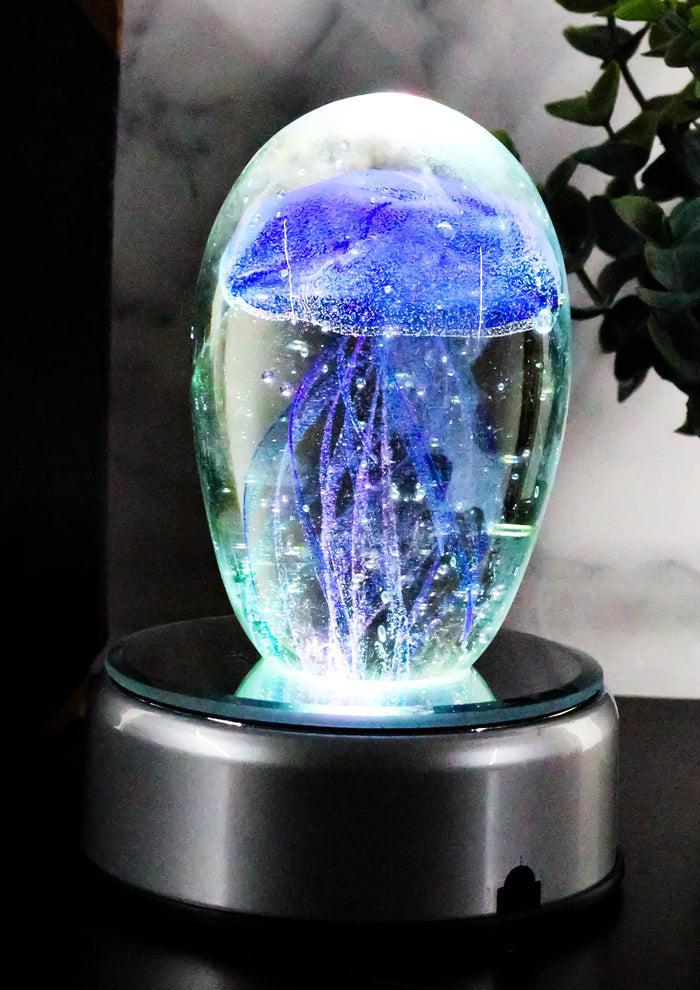 ebros gift Ebros Art Glass Glow in The Dark Translucent Jellyfish & LED Base (Dark Blue)