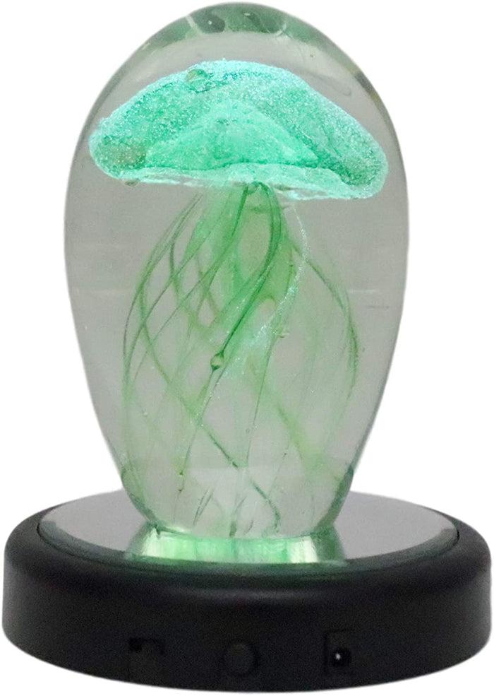 ebros gift Ebros Art Glass Glow in The Dark Translucent Jellyfish With LED Base (Green)