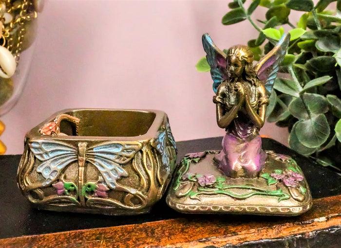ebros gift Ebros Art Nouveau Dragonfly Whisperer Fairy Fae Secret Jewelry Box 3.5"H Trinket