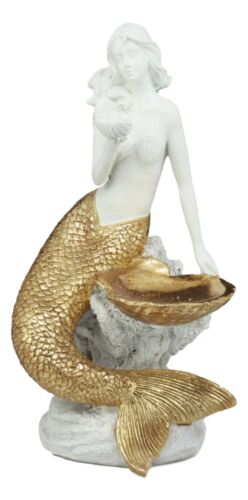Ebros Gift Ebros Art Nouveau Golden Mermaid Holding Sea Shell Candle Or Jewelry Holder Decor Figurine 10.25" Tall