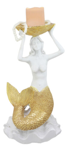 Ebros Gift Ebros Art Nouveau Mermaid Holding Sea Shell Candle Or Jewelry Holder Decor Figurine 10.25" Tall