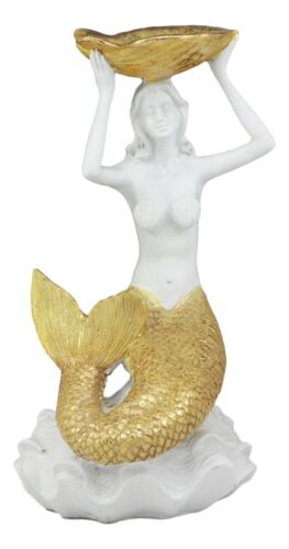 Ebros Gift Ebros Art Nouveau Mermaid Holding Sea Shell Candle Or Jewelry Holder Decor Figurine 10.25" Tall