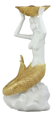 Ebros Gift Ebros Art Nouveau Mermaid Holding Sea Shell Candle Or Jewelry Holder Decor Figurine 10.25" Tall