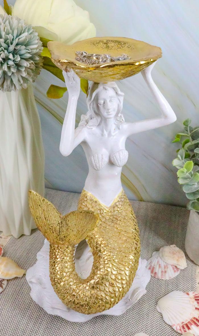 ebros gift Ebros Art Nouveau Mermaid Holding Sea Shell Candle Or Jewelry Holder Decor Figurine 10.25" Tall