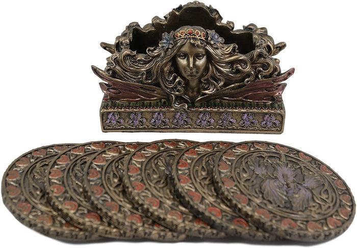 ebros gift Ebros Art Nouveau Tuscany Fairy Coaster Holder with 6 Round Coasters Set