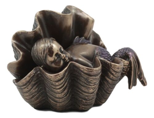 Ebros Gift Ebros Atlantis Prince Baby Merboy Sleeping In Giant Oyster Shell Statue 4.25" L Art Nouveau Nautical Mermaid Decorative Figurine