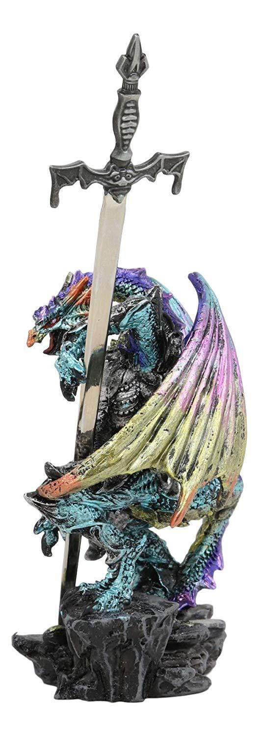 Ebros Gift Ebros Aurora Borealis Elemental Dragon With Armor And Long Sword Letter Opener Statue