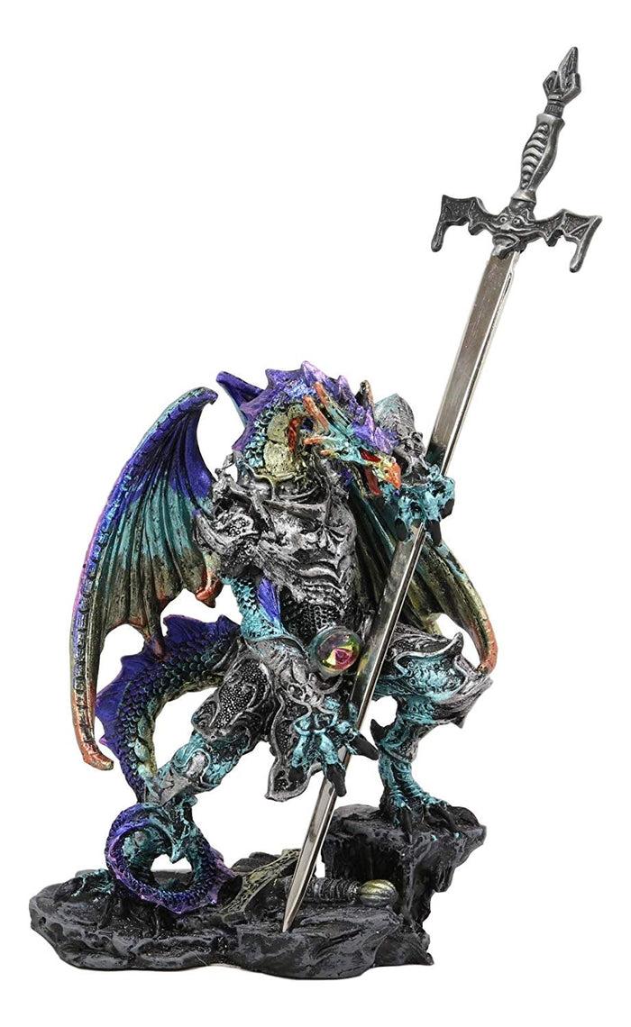 Ebros Gift Ebros Aurora Borealis Elemental Dragon With Armor And Long Sword Letter Opener Statue
