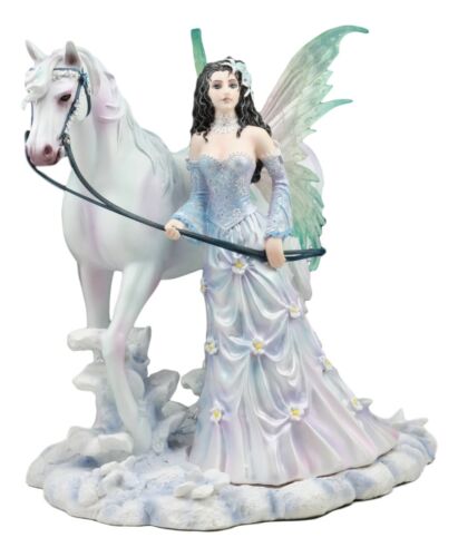Ebros Gift Ebros Aurora Borealis Winter Fairy With Sacred White Horse Statue 10" Long By Nene Thomas Decorative Mythical Fantasy Figurine Collectible
