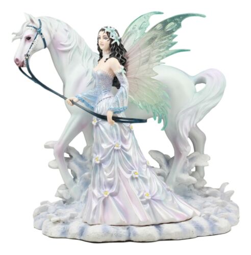 Ebros Gift Ebros Aurora Borealis Winter Fairy With Sacred White Horse Statue 10" Long By Nene Thomas Decorative Mythical Fantasy Figurine Collectible