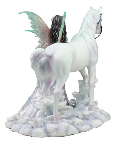 Ebros Gift Ebros Aurora Borealis Winter Fairy With Sacred White Horse Statue 10" Long By Nene Thomas Decorative Mythical Fantasy Figurine Collectible