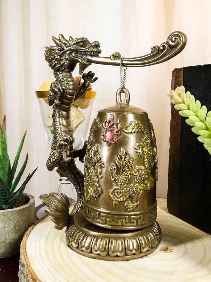 ebros gift Ebros Auspicious Feng Shui Oriental Dragon King Imperial Gong Bell Replica Figurine