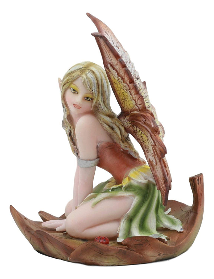 Ebros Gift Ebros Autumn 5.25 Inch Fairyland Autumn Winged Fairy In Leaf Statue Figurine