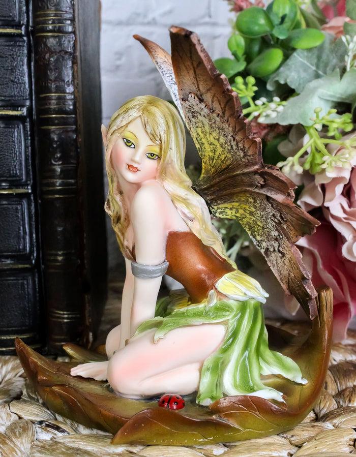 ebros gift Ebros Autumn 5.25 Inch Fairyland Autumn Winged Fairy in Leaf Statue Figurine