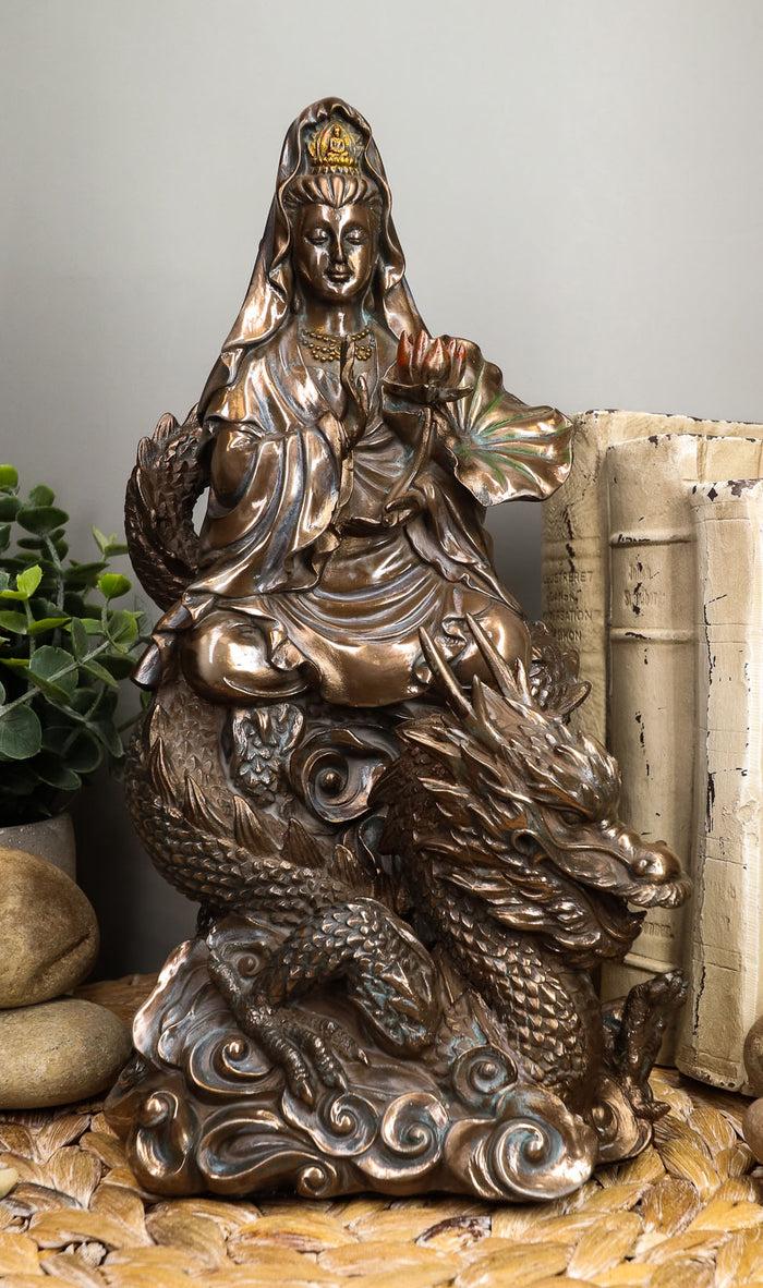 ebros gift Ebros Avalokiteśvara Meditating Buddha Kwan Yin Kuan Yin On Dragon Statue 11"H