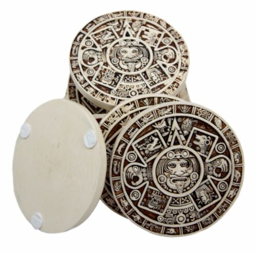 Ebros Gift Ebros Aztec Gods Solar Calendar Symbols Set Of 6 Coasters With Holder Figurine