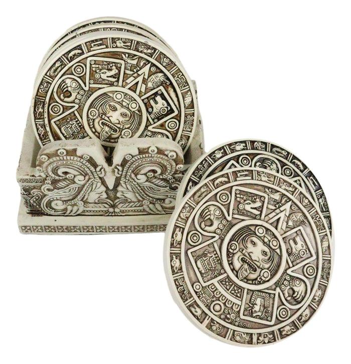 Ebros Gift Ebros Aztec Gods Solar Calendar Symbols Set Of 6 Coasters With Holder Figurine