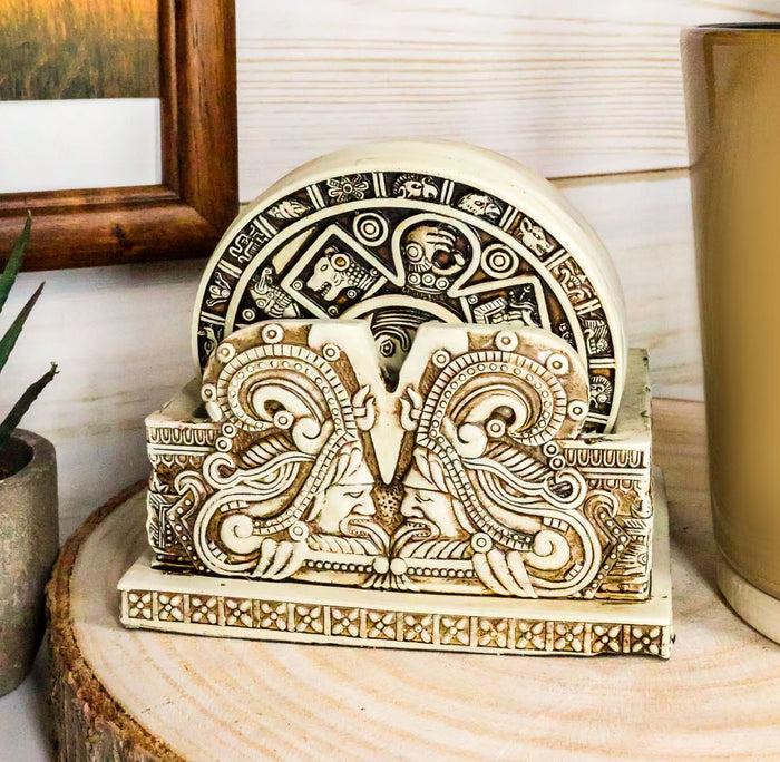 ebros gift Ebros Aztec Gods Solar Calendar Symbols Set of 6 Coasters With Holder Figurine