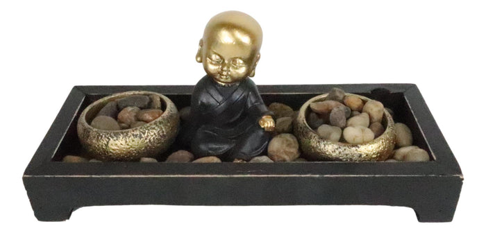 Ebros Gift Ebros Baby Buddha Monk Twin Tea Light Votive Candle Holder Zen Garden Rocks Figurine