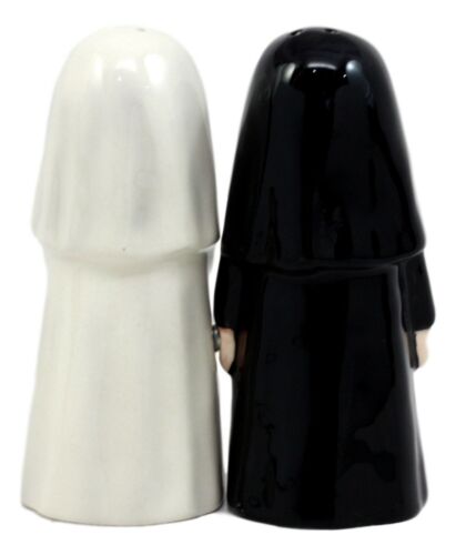 Ebros Gift Ebros Bad And Good Habits Nun Pair Salt & Pepper Shakers Ceramic Magnetic Set