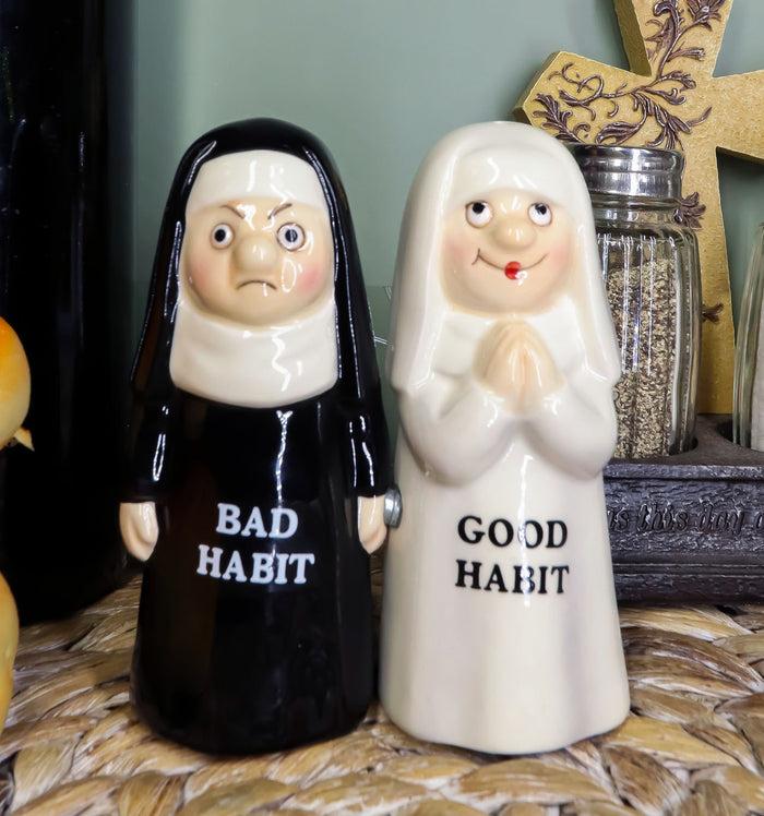 ebros gift Ebros Bad And Good Habits Nun Pair Salt & Pepper Shakers Ceramic Magnetic Set