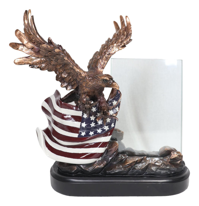Ebros Gift Ebros Bald Eagle W/ Open Wings On American Flag 4"X6" Glass Picture Frame Statue
