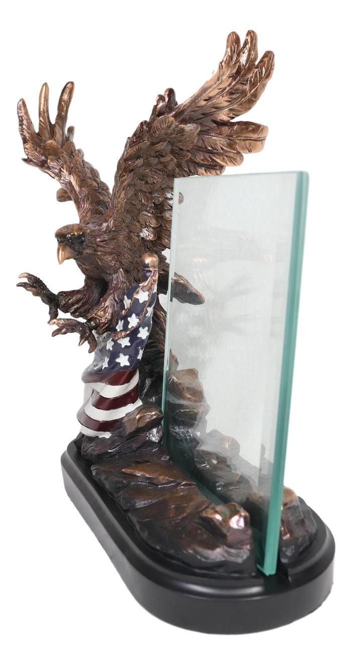 Ebros Gift Ebros Bald Eagle W/ Open Wings On American Flag 4"X6" Glass Picture Frame Statue