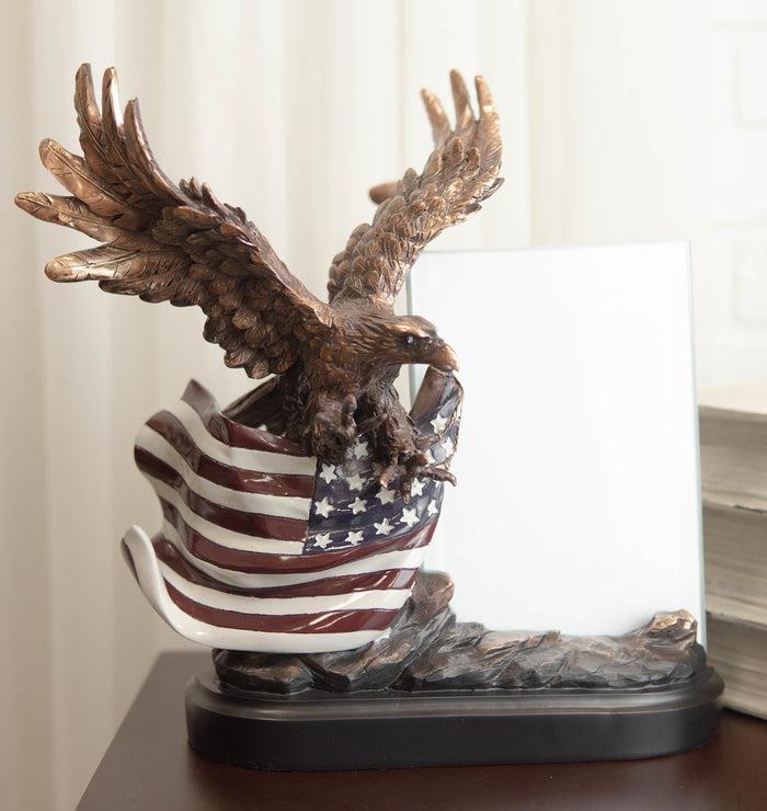 ebros gift Ebros Bald Eagle W/ Open Wings On American Flag 4"X6" Glass Picture Frame Statue