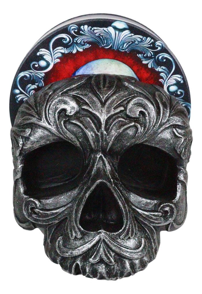 Ebros Gift Ebros Barocco Tribal Tooled Gothic Skull Coaster Figurine Holder With 4 Tile Coasters
